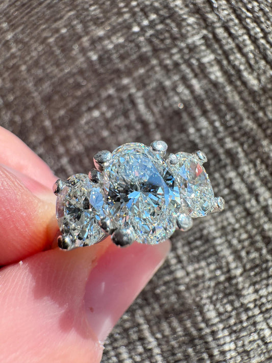 Vintage Estate 2.35 CTW Natural Oval Diamond Three Stone Past Present Future Platinum Ring