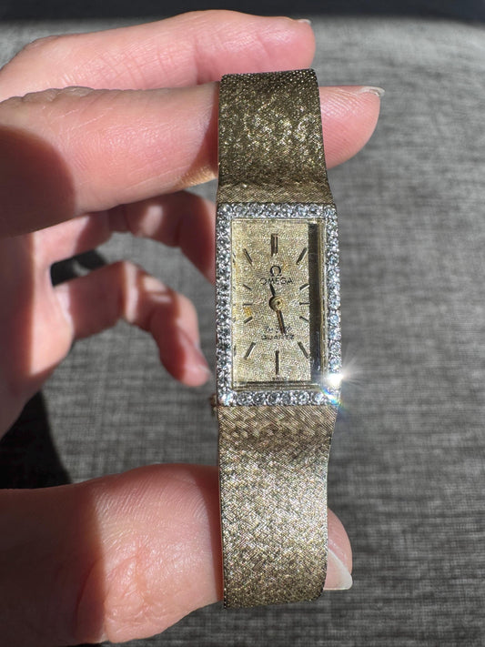 Vintage Ladies OMEGA De Ville 14K Yellow Gold Diamond Cocktail Watch