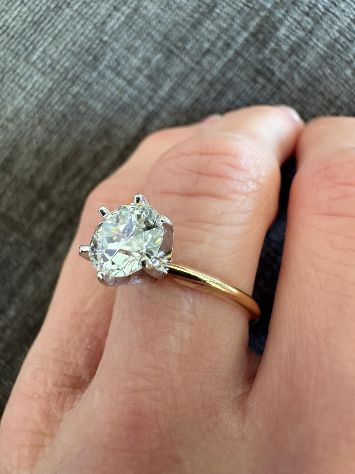 Antique Two-Tone 14K Gold Old European Cut Diamond Solitaire Ring (1.80 CT)