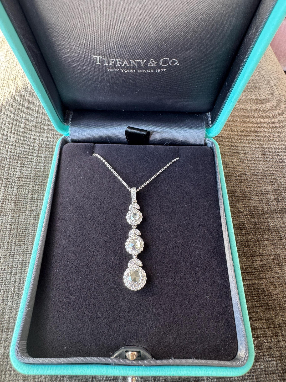 Rare Estate Tiffany & Co. Circlet Triple Drop Diamond Platinum Necklace