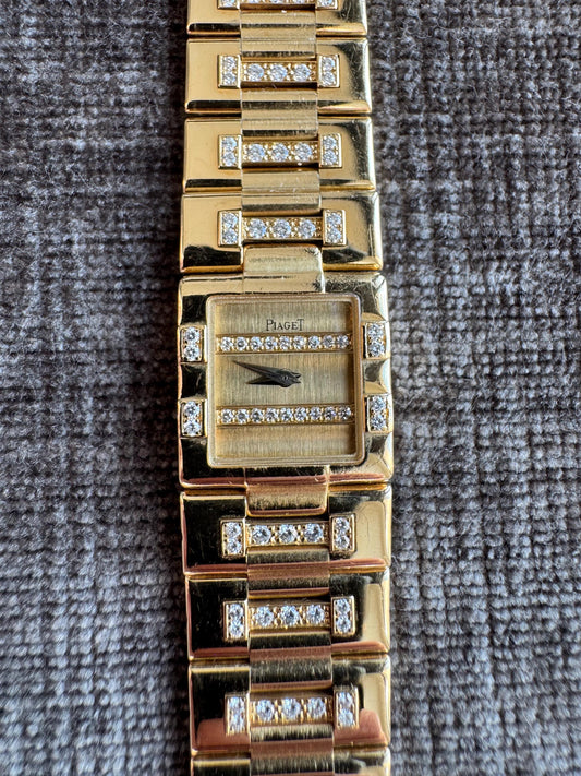 Vintage Piaget Dancer 18K Yellow Gold Diamond Watch | Factory Diamonds, Champagne Dial