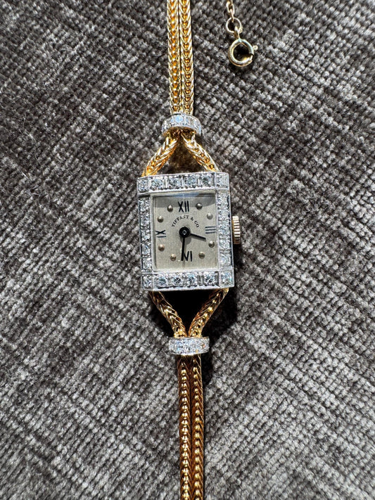 Vintage Tiffany & Co. 14K Yellow Gold And Platinum Diamond Cocktail Watch Circa 1940s - 1950s