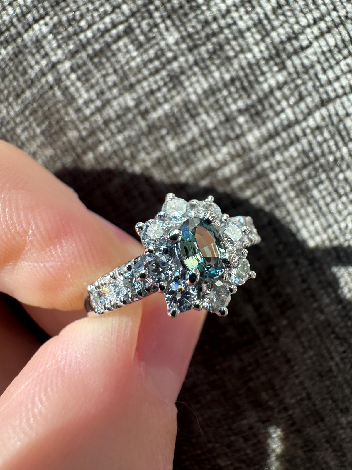 Natural Color Changing Alexandrite & Diamond Platinum Ring