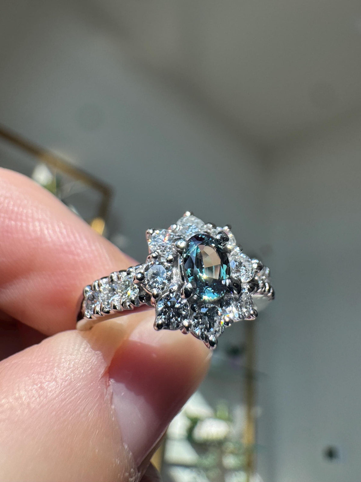Natural Color Changing Alexandrite & Diamond Platinum Ring