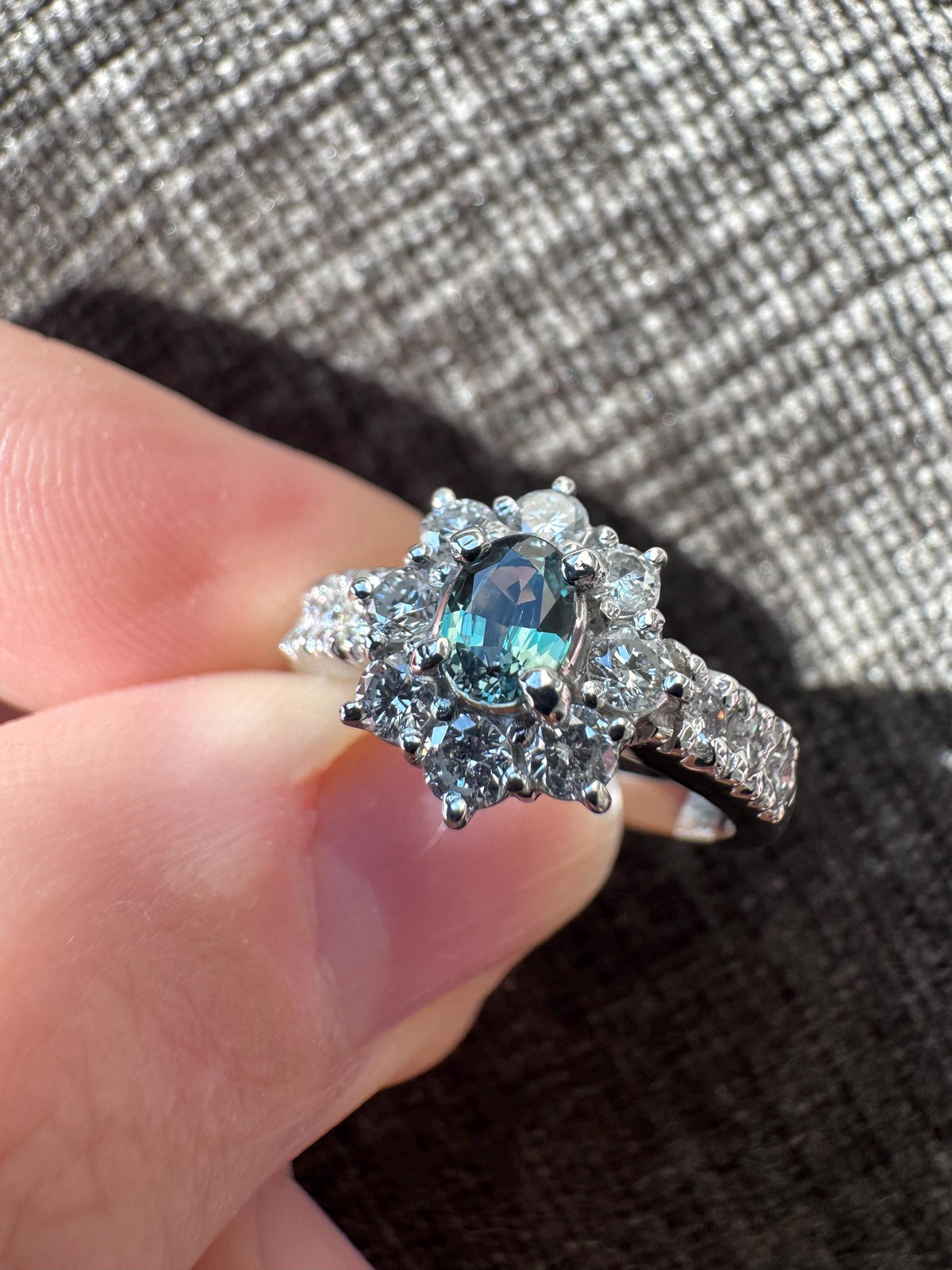 Natural Color Changing Alexandrite & Diamond Platinum Ring