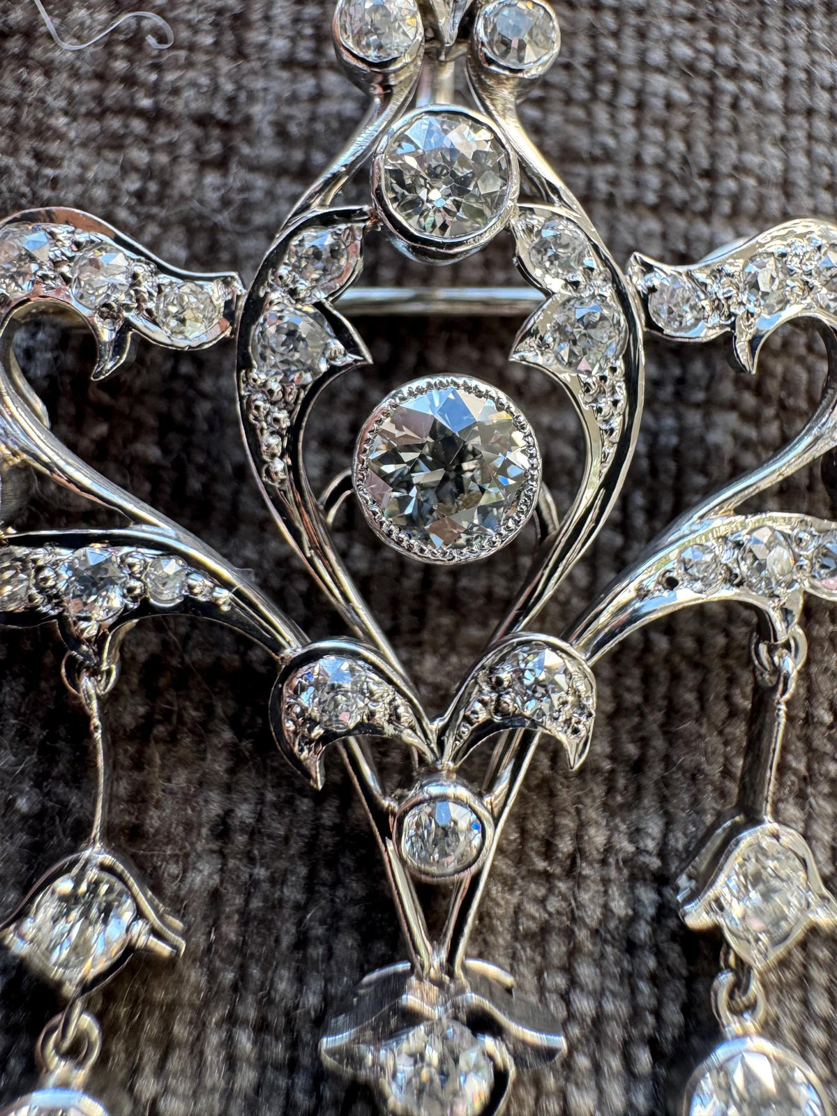 Antique Edwardian Belle Époque 3 CT Old Cut Diamond & Platinum Convertible Brooch Pendant Necklace
