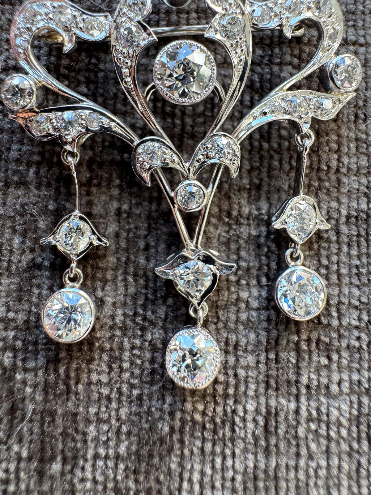Antique Edwardian Belle Époque 3 CT Old Cut Diamond & Platinum Convertible Brooch Pendant Necklace