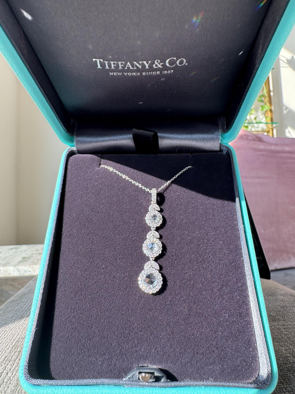 Rare Estate Tiffany & Co. Circlet Triple Drop Diamond Platinum Necklace