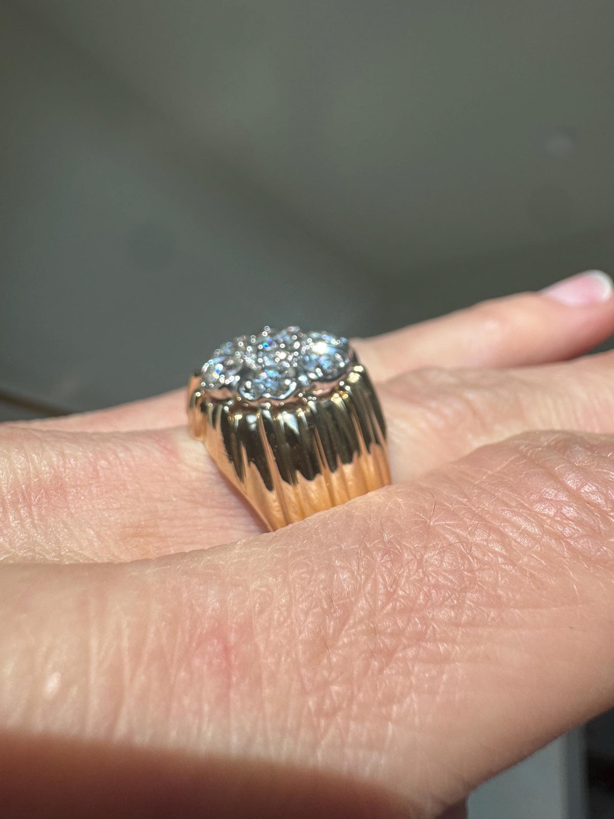 Vintage 14k Yellow Gold Mid Century 1950’s Diamond Flower Cluster Ring