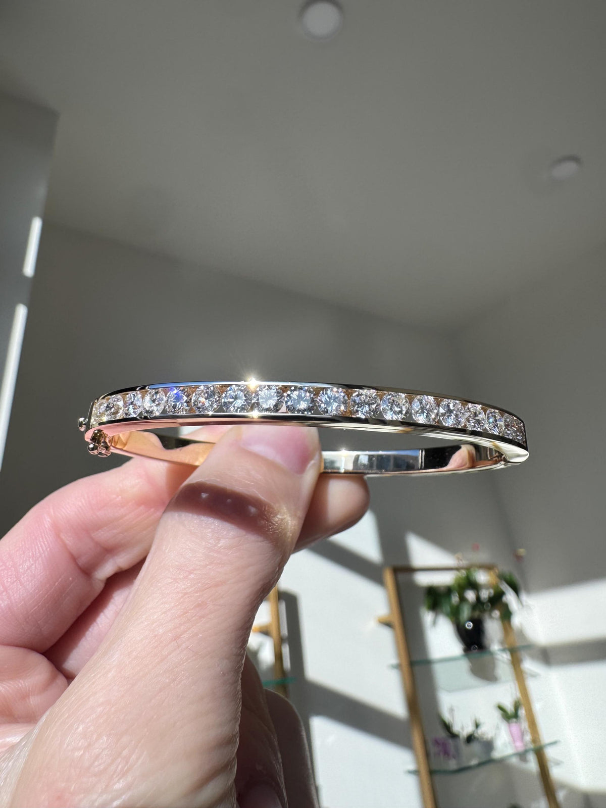 14K Yellow Gold Diamond Bangle Bracelet: 4.5 CTW Channel-Set Estate Jewelry