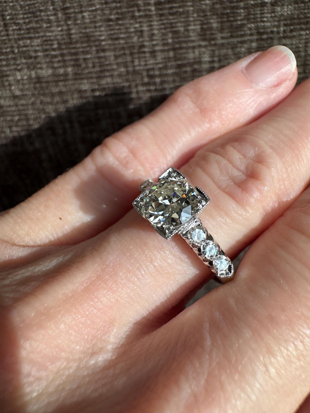 Art Deco Platinum Natural Old Mine Cut Diamond Engagement Ring GIA Certified