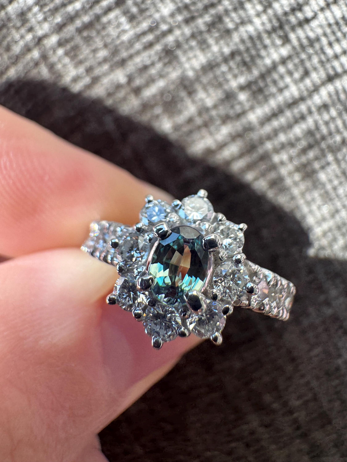 Natural Color Changing Alexandrite & Diamond Platinum Ring