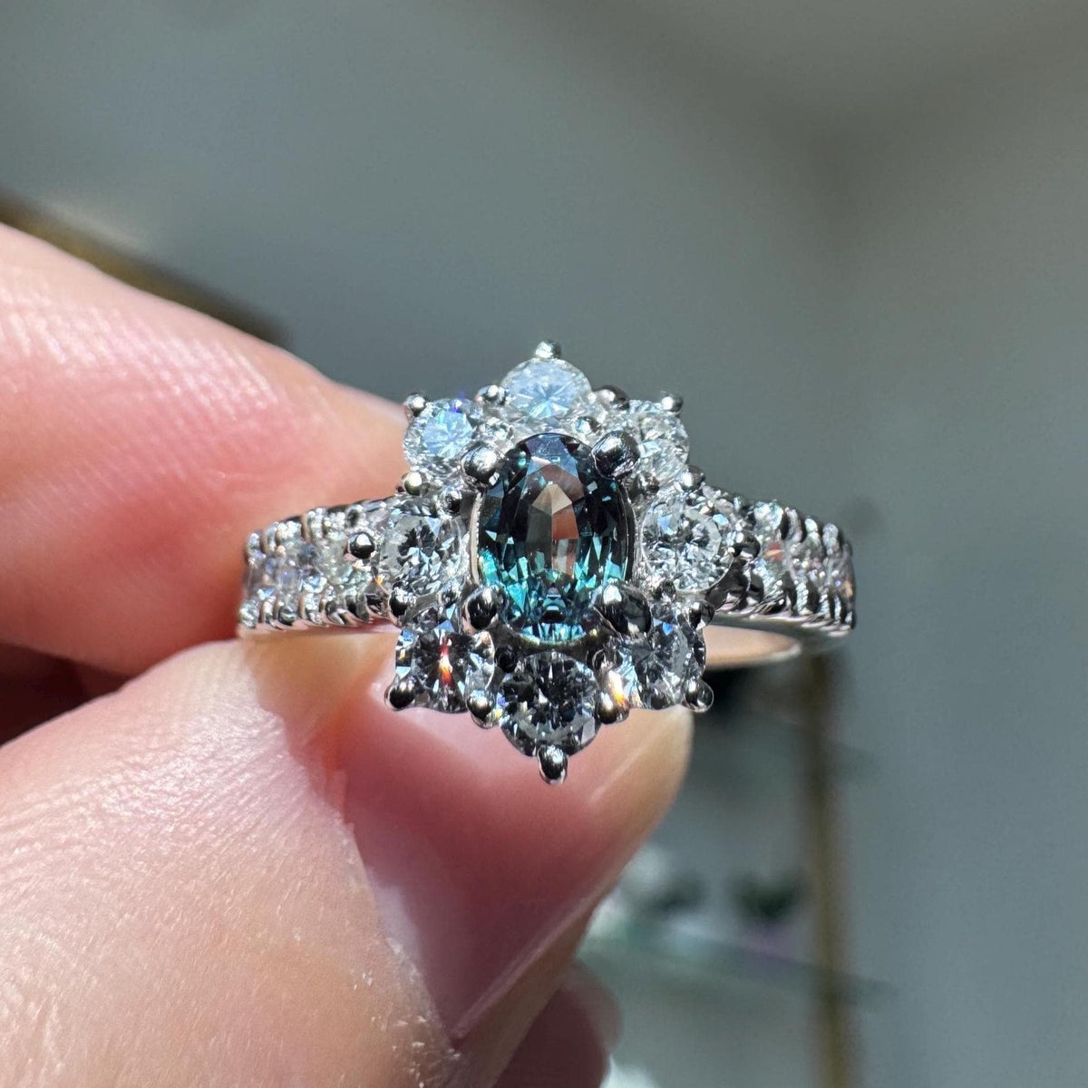 Natural Color Changing Alexandrite & Diamond Platinum Ring
