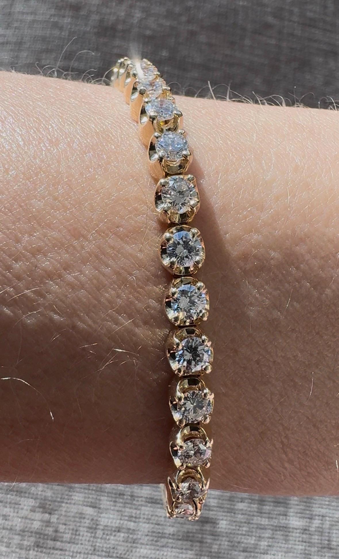 5 CTW Natural Diamond Tennis Bracelet | 14K Yellow Gold Estate Jewelry