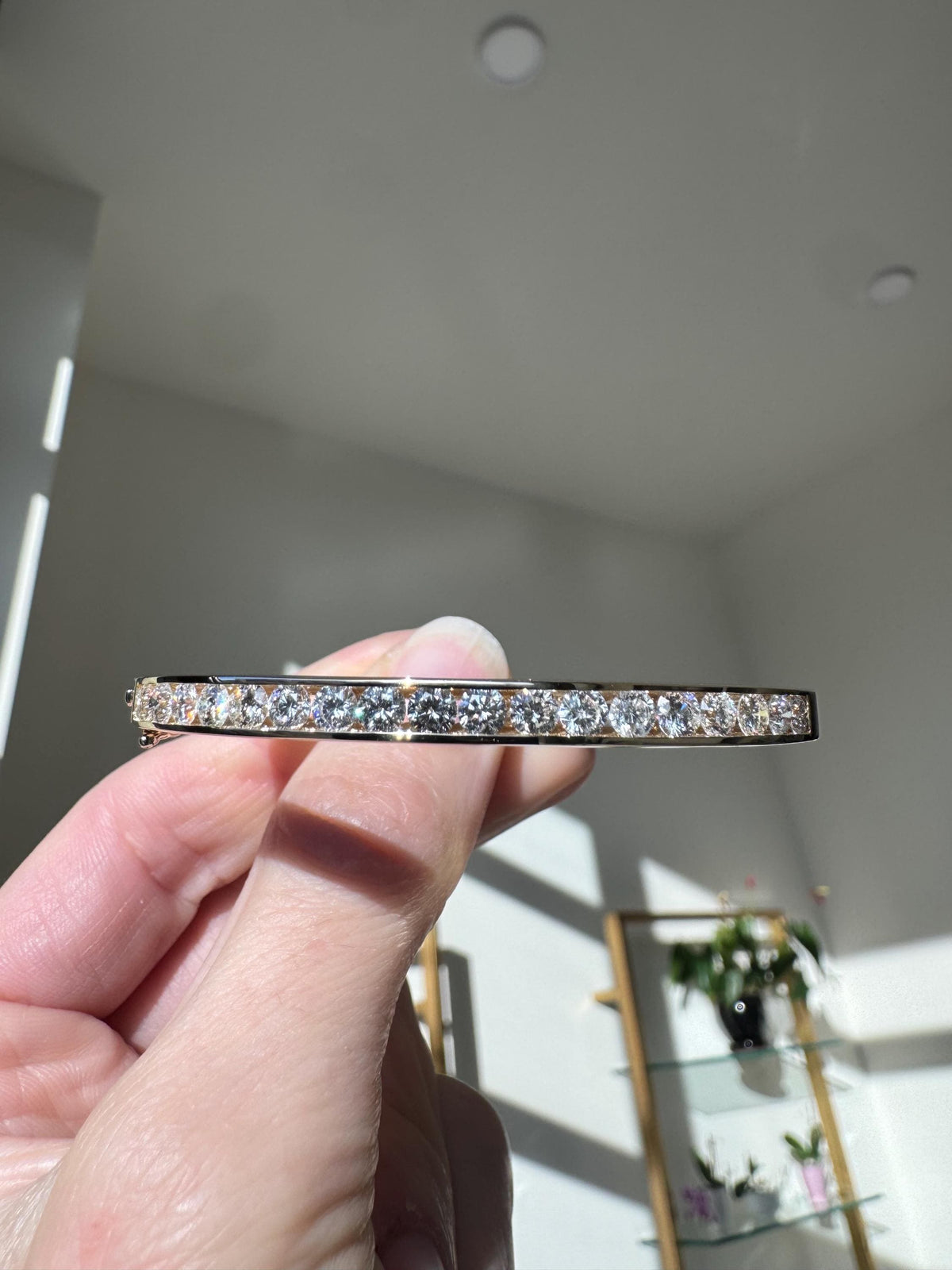 14K Yellow Gold Diamond Bangle Bracelet: 4.5 CTW Channel-Set Estate Jewelry