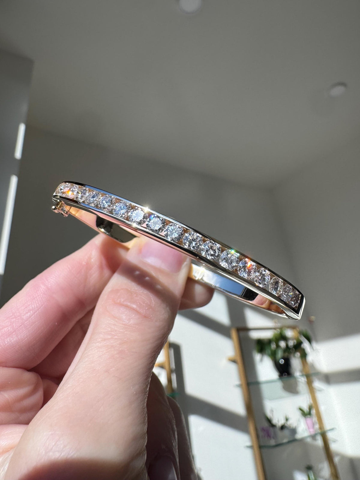 14K Yellow Gold Diamond Bangle Bracelet: 4.5 CTW Channel-Set Estate Jewelry