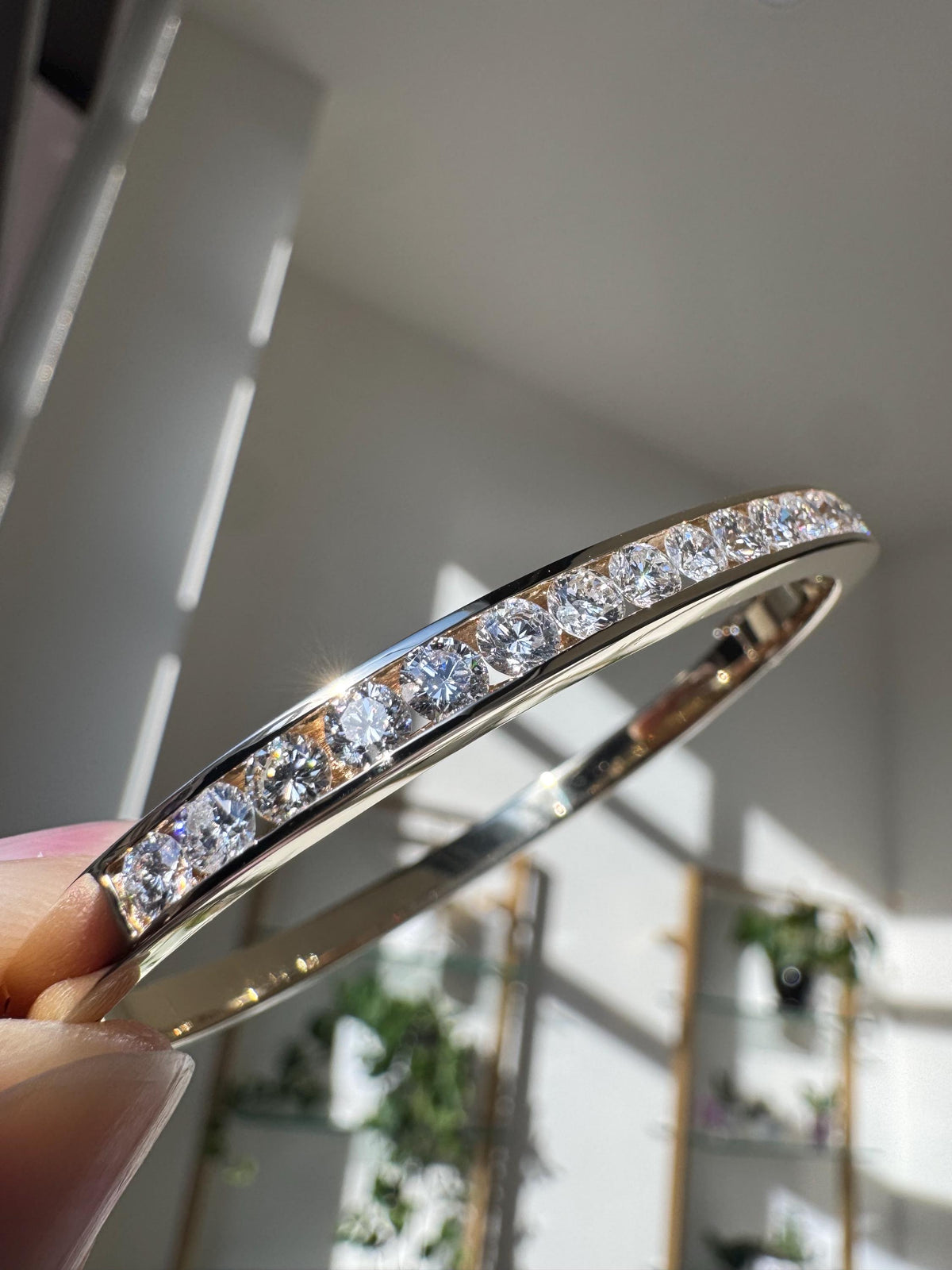 14K Yellow Gold Diamond Bangle Bracelet: 4.5 CTW Channel-Set Estate Jewelry