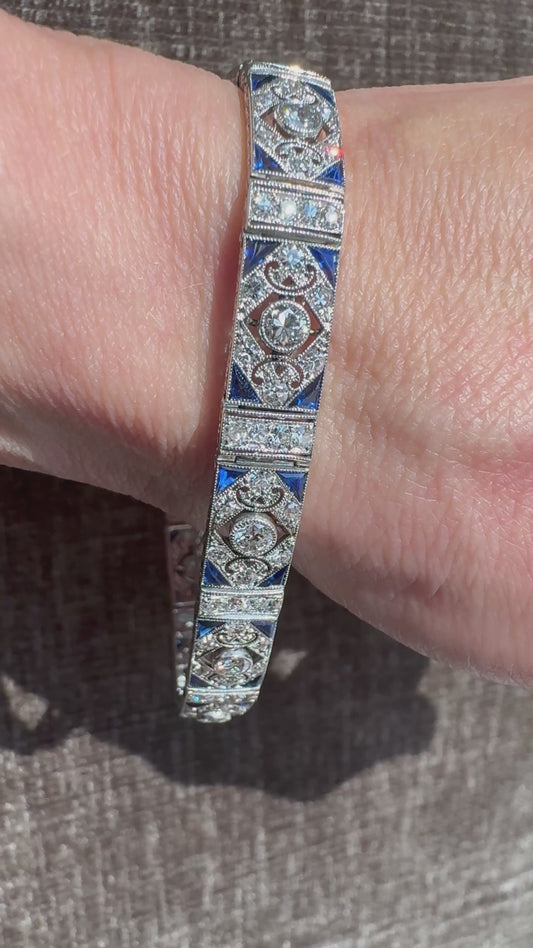 Antique Sapphire & Diamond Line Bracelet